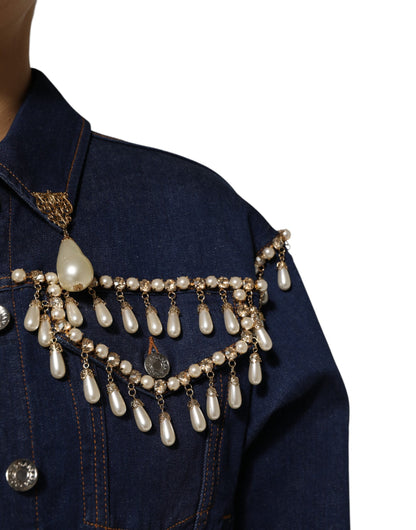 Dolce & Gabbana Veste en jean bleu en coton avec strass