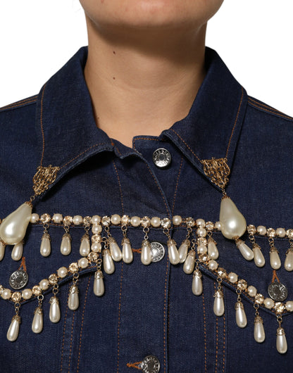 Dolce & Gabbana Veste en jean bleu en coton avec strass