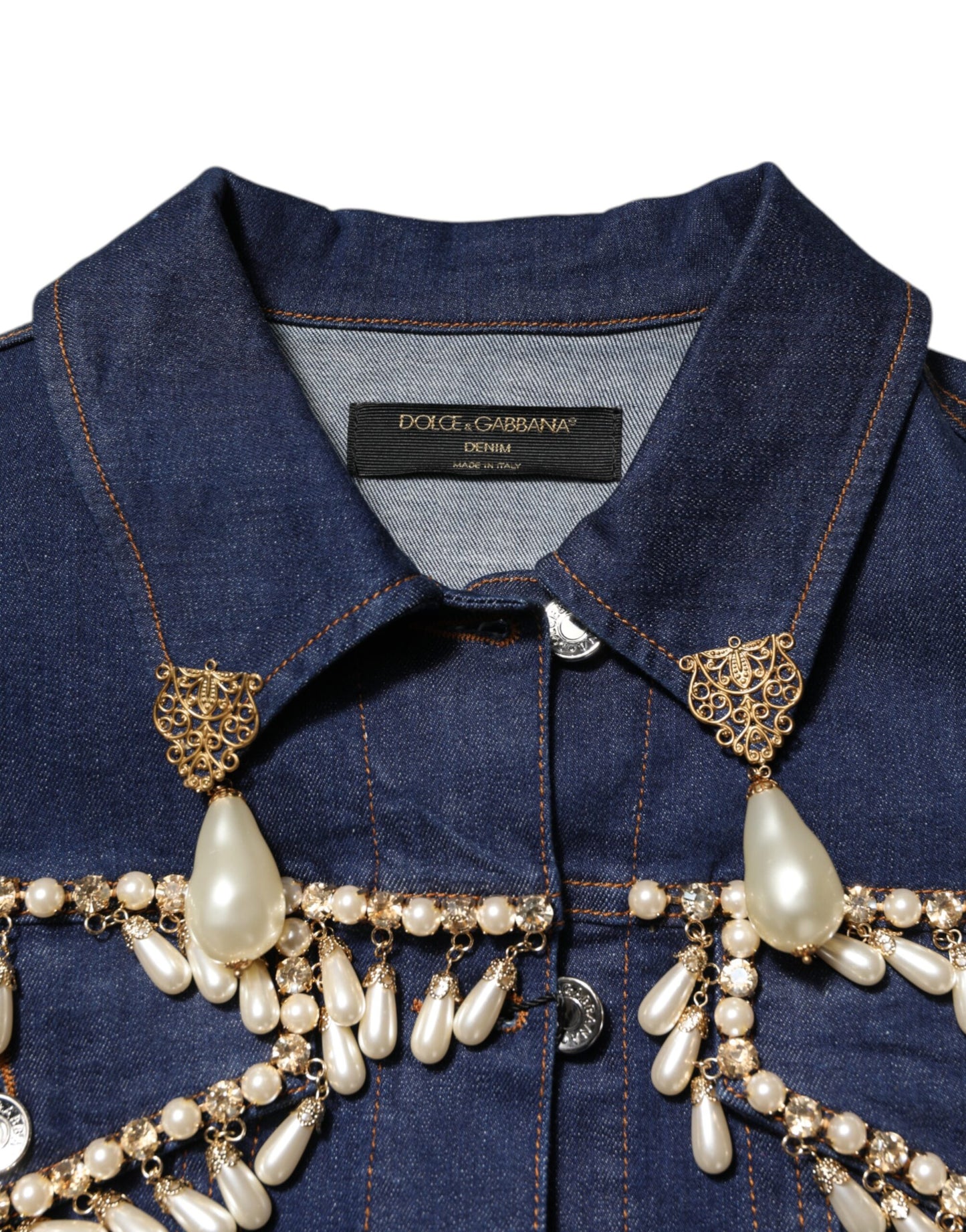 Dolce & Gabbana Veste en jean bleu en coton avec strass