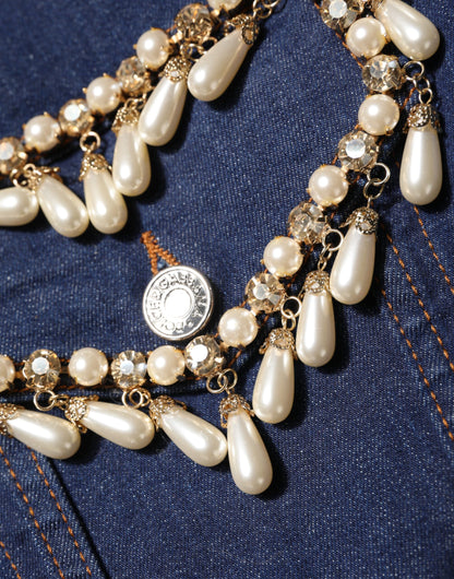 Dolce & Gabbana Veste en jean bleu en coton avec strass