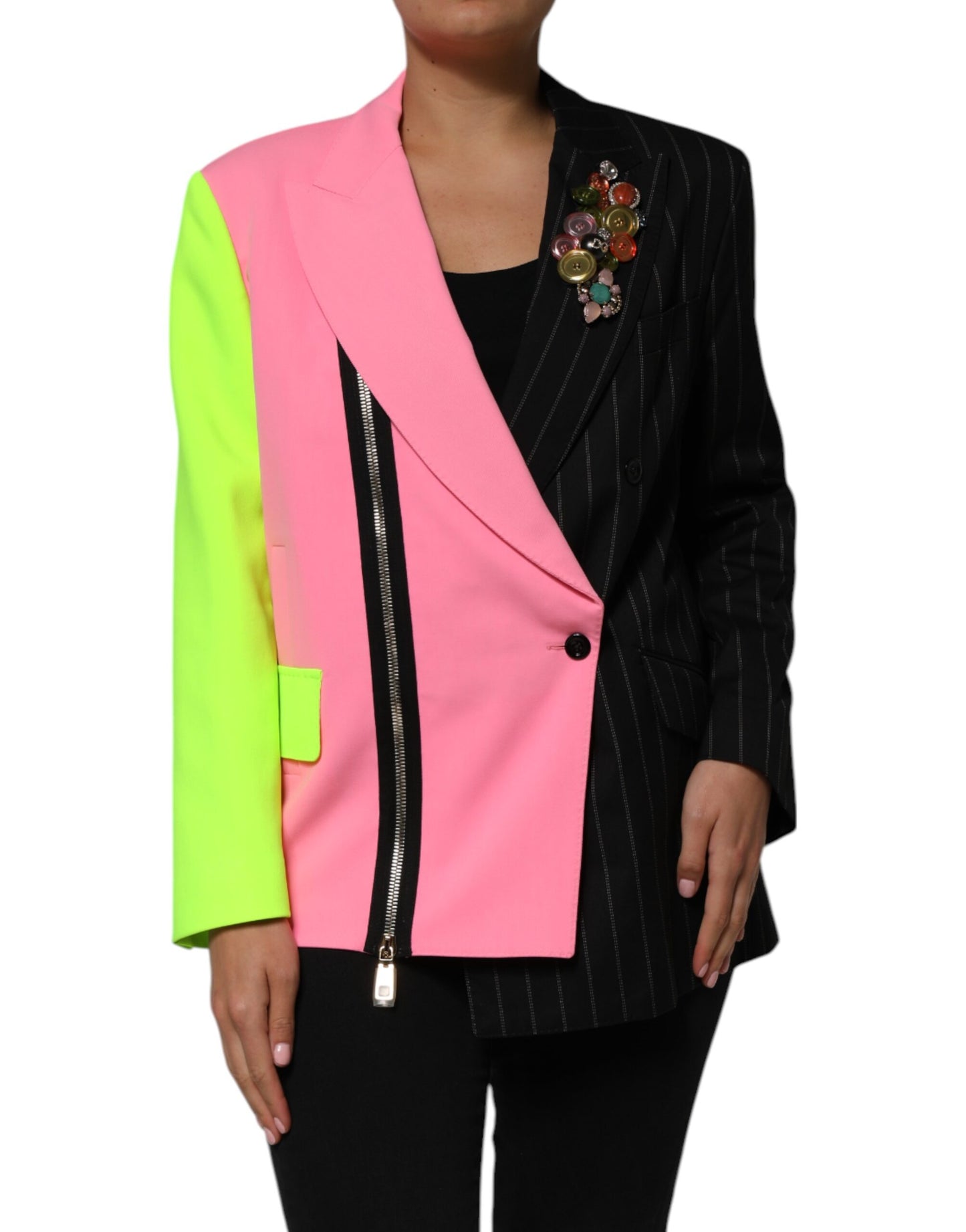 Veste-manteau multicolore à motifs patchwork et ornements de Dolce & Gabbana