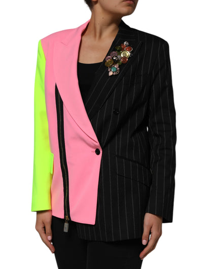 Veste-manteau multicolore à motifs patchwork et ornements de Dolce & Gabbana