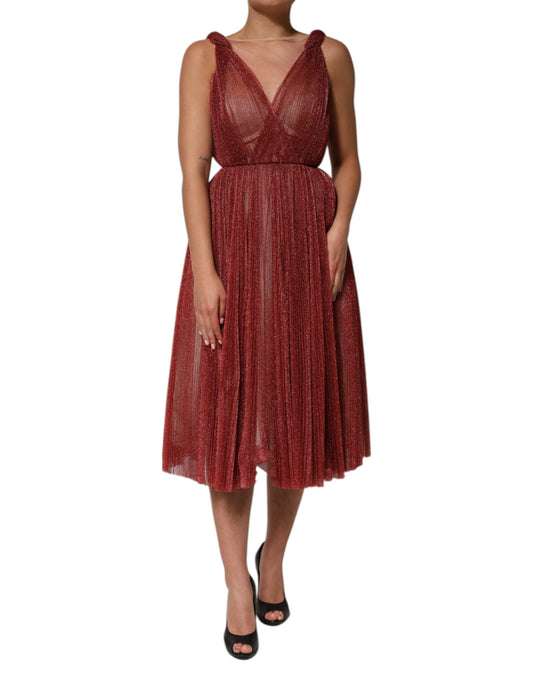 Robe Midi A-ligne Sans Manches en Maille Bordeaux Dolce & Gabbana