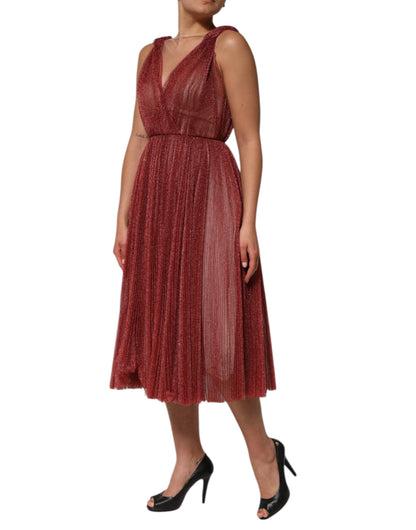Robe midi trapèze sans manches en maille bordeaux de Dolce & Gabbana