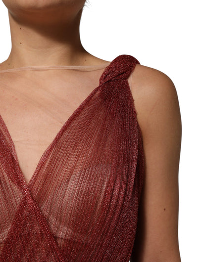 Robe midi trapèze sans manches en maille bordeaux de Dolce & Gabbana