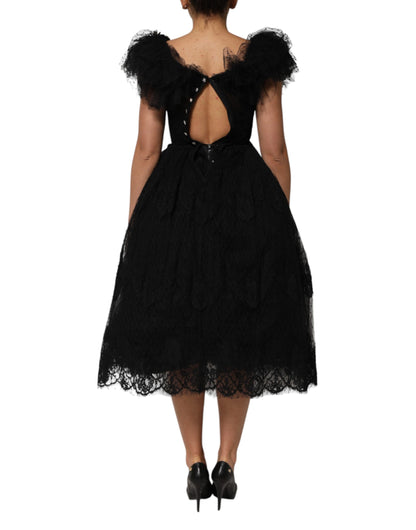 Robe mi-longue trapèze noire Dolce & Gabbana ornée de cristaux