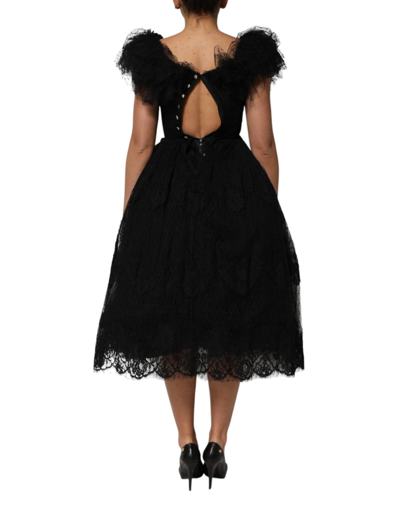 Robe Midi A-ligne Noire Embellie de Cristaux Dolce & Gabbana