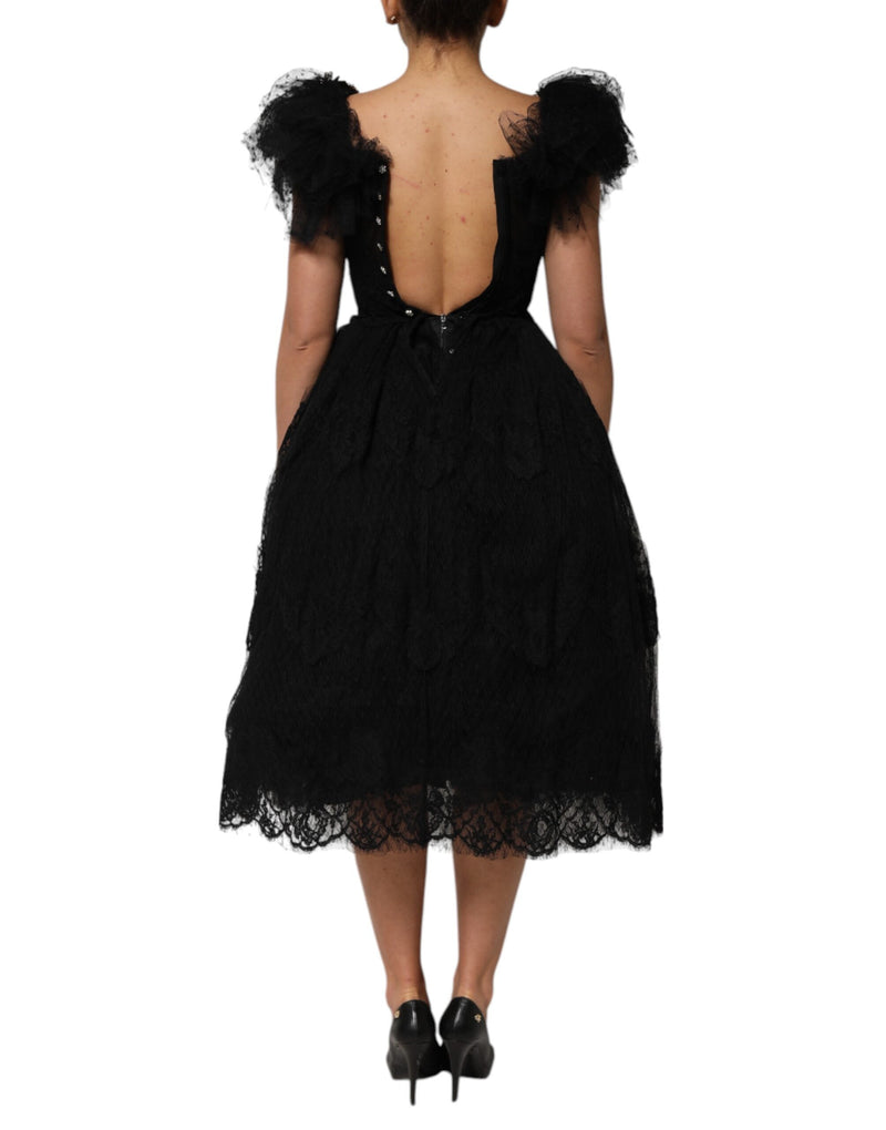 Robe Midi A-ligne Noire Embellie de Cristaux Dolce & Gabbana