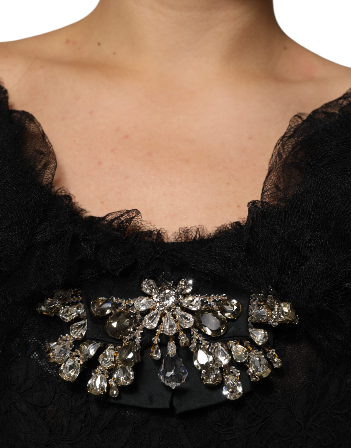 Robe Midi A-ligne Noire Embellie de Cristaux Dolce & Gabbana
