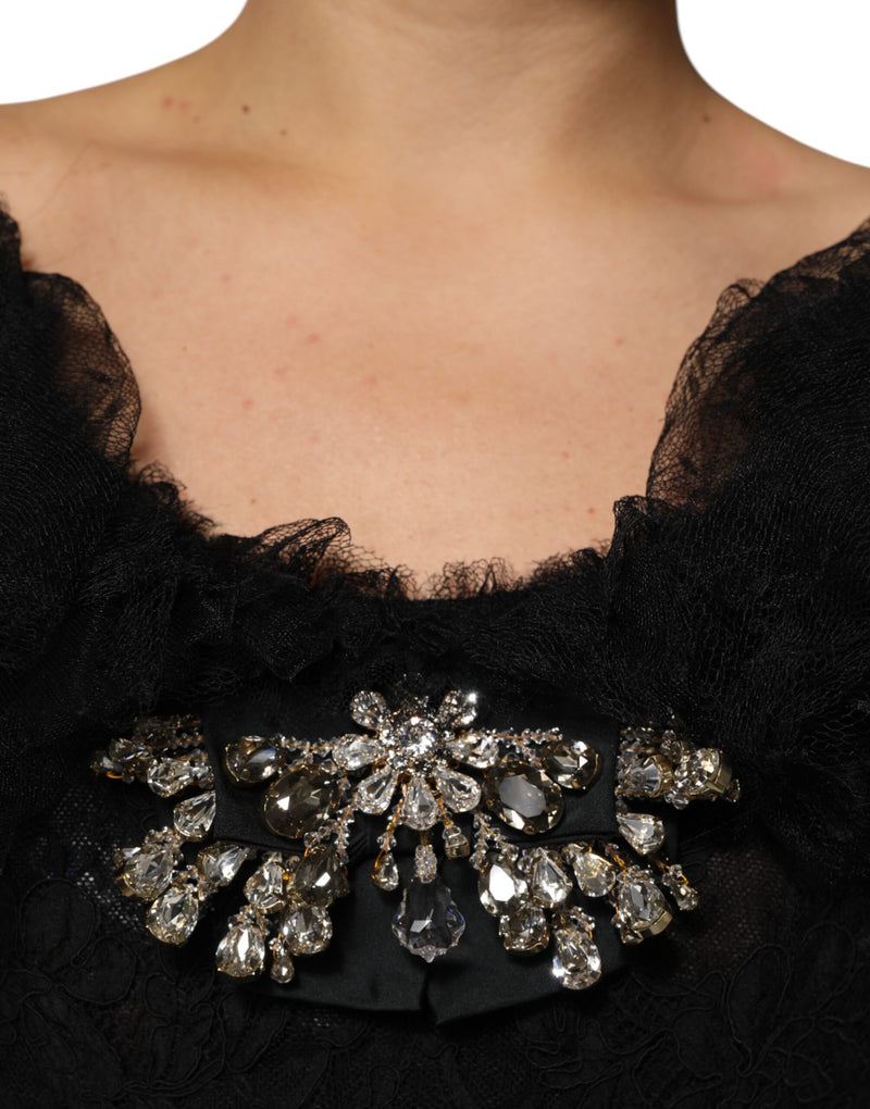 Robe Midi A-ligne Noire Embellie de Cristaux Dolce & Gabbana
