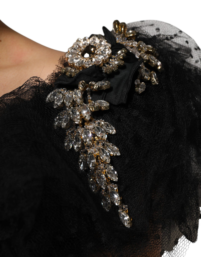 Robe Midi A-ligne Noire Embellie de Cristaux Dolce & Gabbana