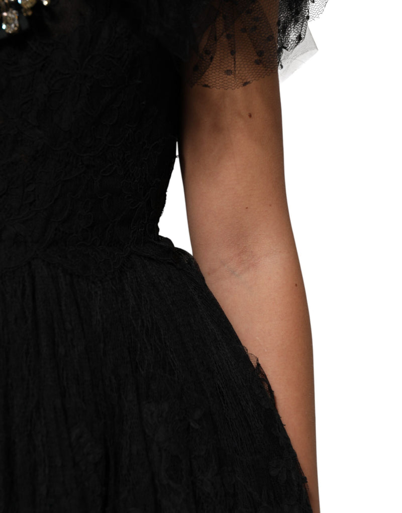 Robe Midi A-ligne Noire Embellie de Cristaux Dolce & Gabbana