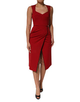 Robe Midi Ajustée Rouge en Viscose Stretch Dolce & Gabbana
