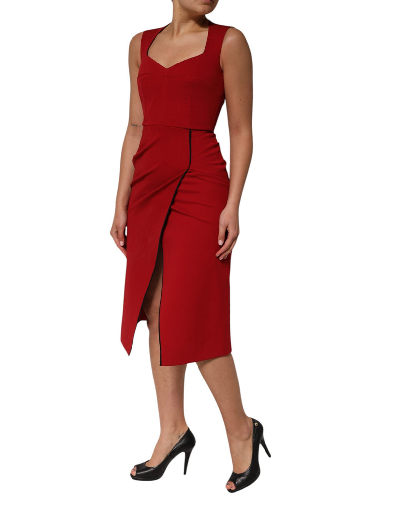 Robe Midi Ajustée Rouge en Viscose Stretch Dolce & Gabbana