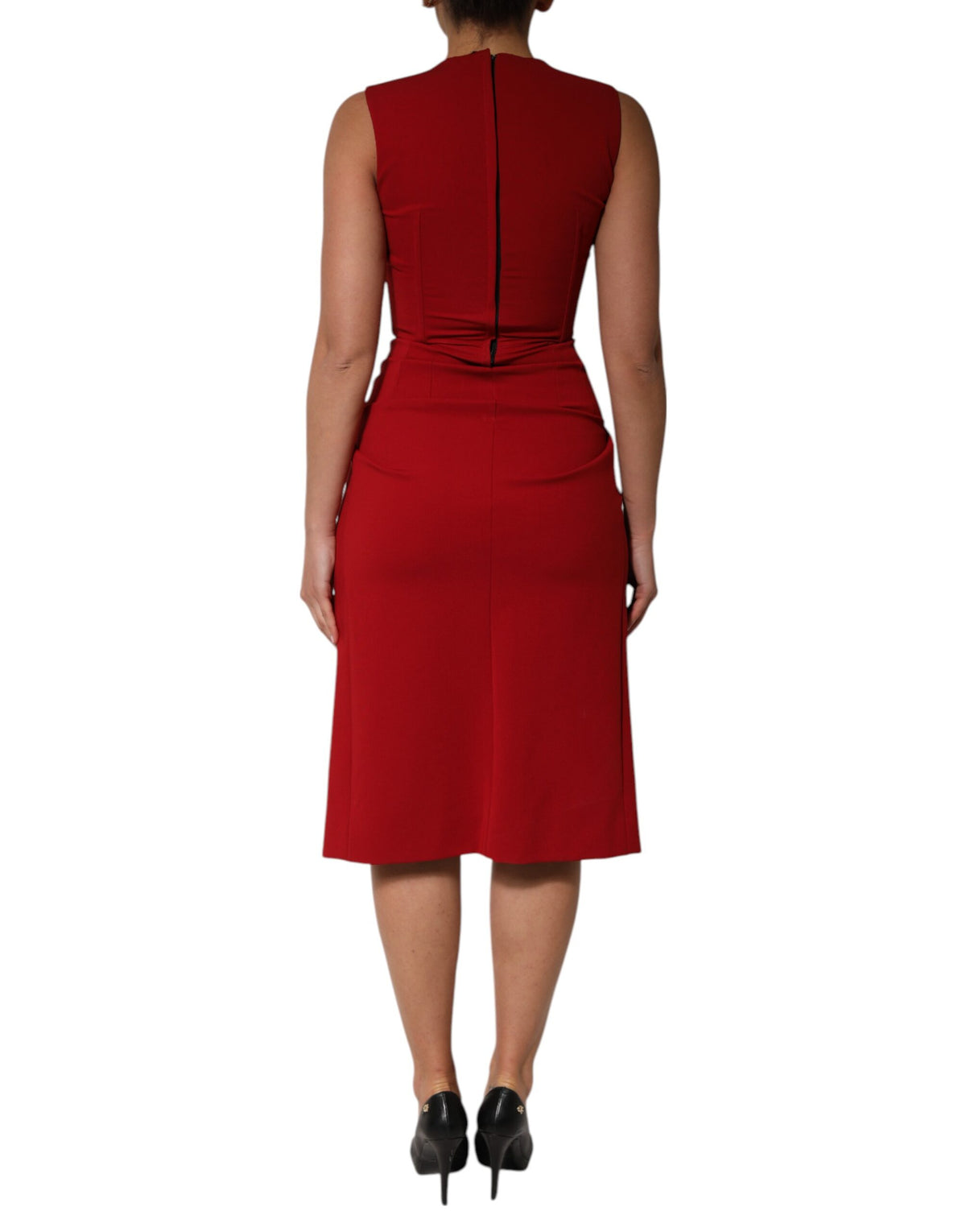 Robe Midi Ajustée Rouge en Viscose Stretch Dolce & Gabbana