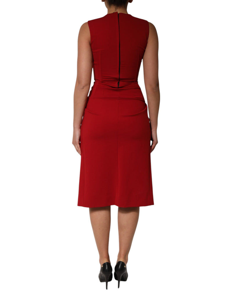 Robe Midi Ajustée Rouge en Viscose Stretch Dolce & Gabbana