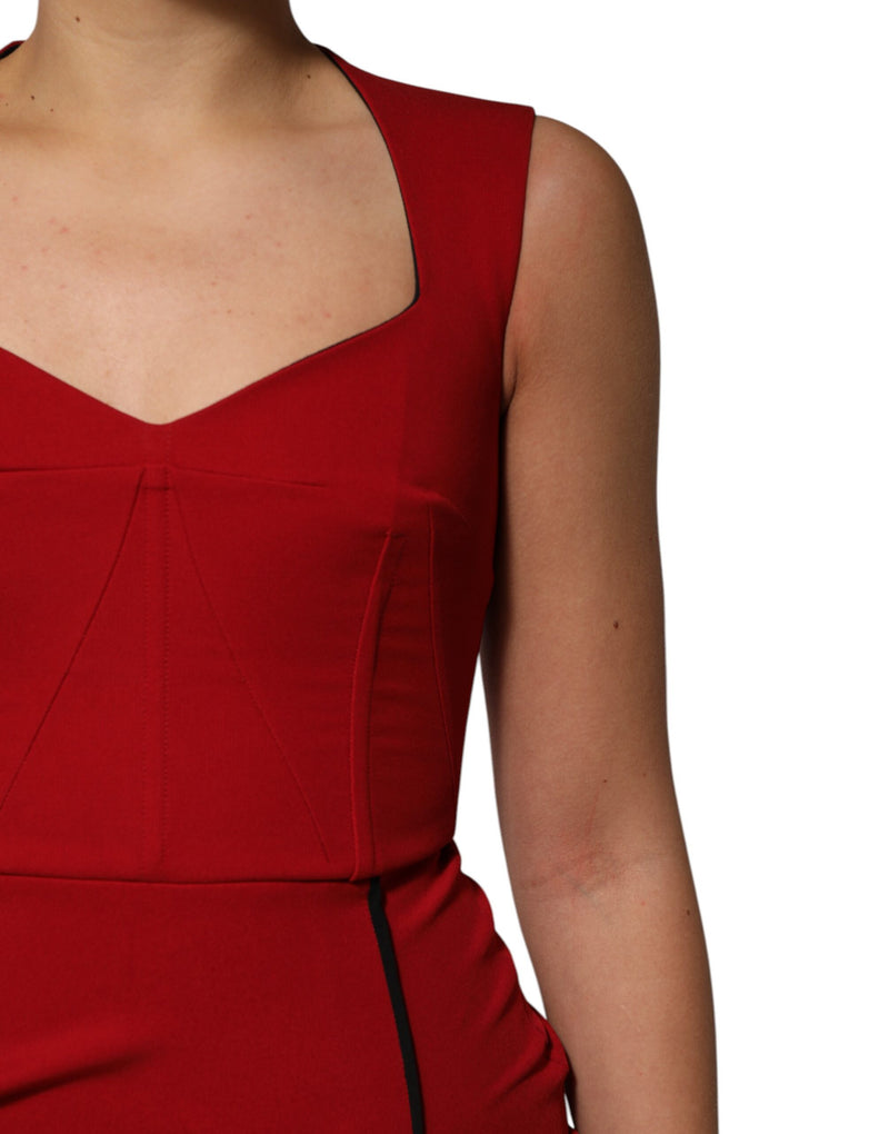 Robe Midi Ajustée Rouge en Viscose Stretch Dolce & Gabbana
