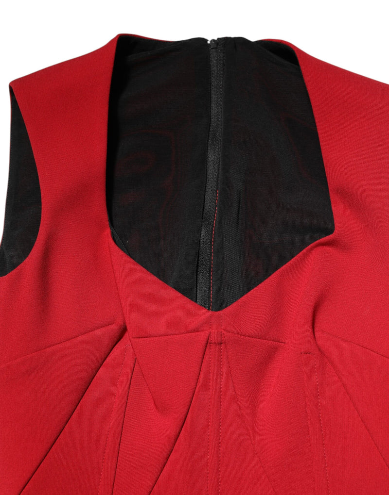 Robe Midi Ajustée Rouge en Viscose Stretch Dolce & Gabbana