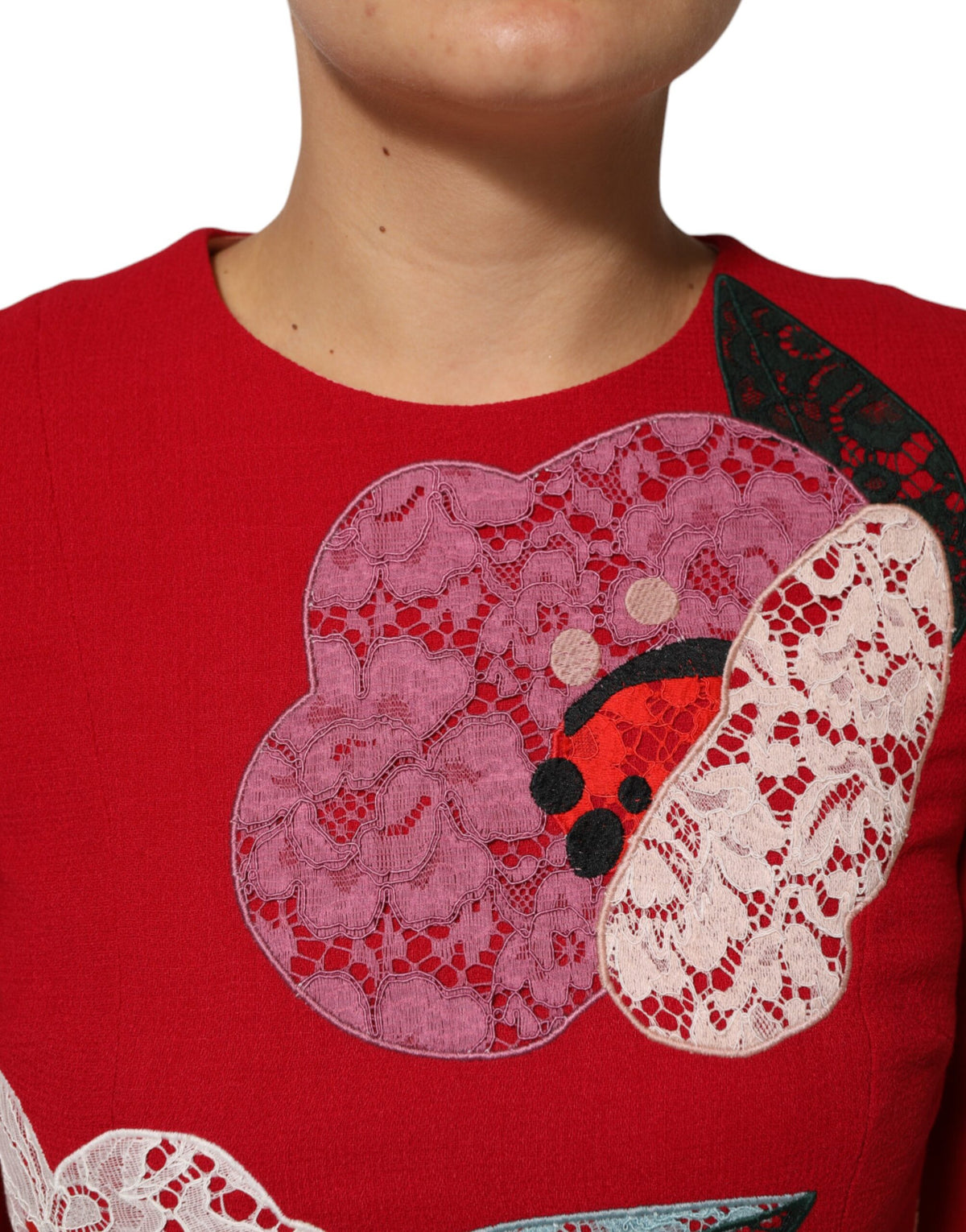 Robe Mini A-line en Dentelle Rouge avec Appliques Florales - Dolce & Gabbana