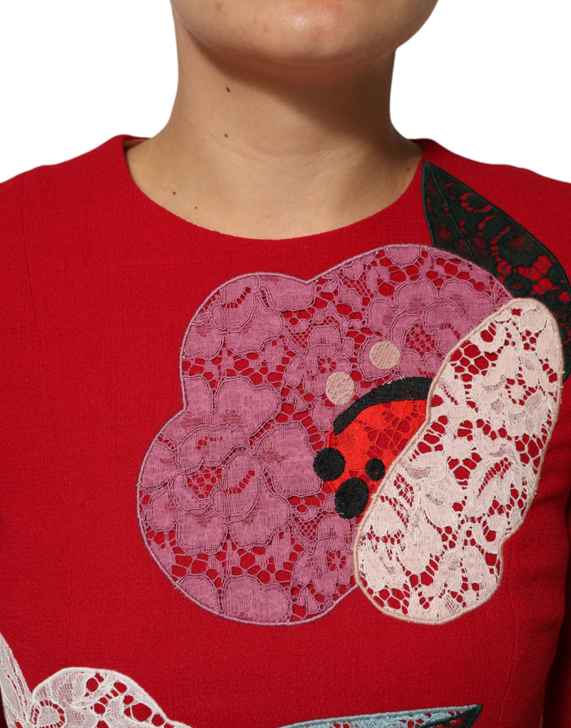 Robe Mini A-line en Dentelle Rouge avec Appliques Florales - Dolce & Gabbana
