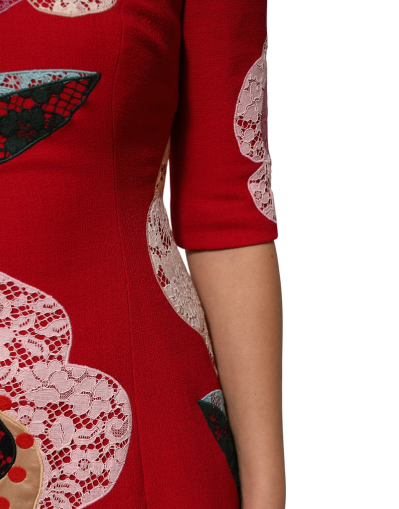 Robe Mini A-line en Dentelle Rouge avec Appliques Florales - Dolce & Gabbana