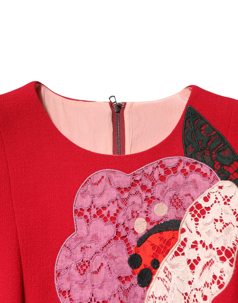 Robe Mini A-line en Dentelle Rouge avec Appliques Florales - Dolce & Gabbana