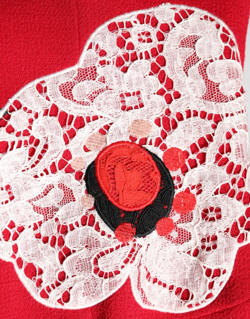 Robe Mini A-line en Dentelle Rouge avec Appliques Florales - Dolce & Gabbana