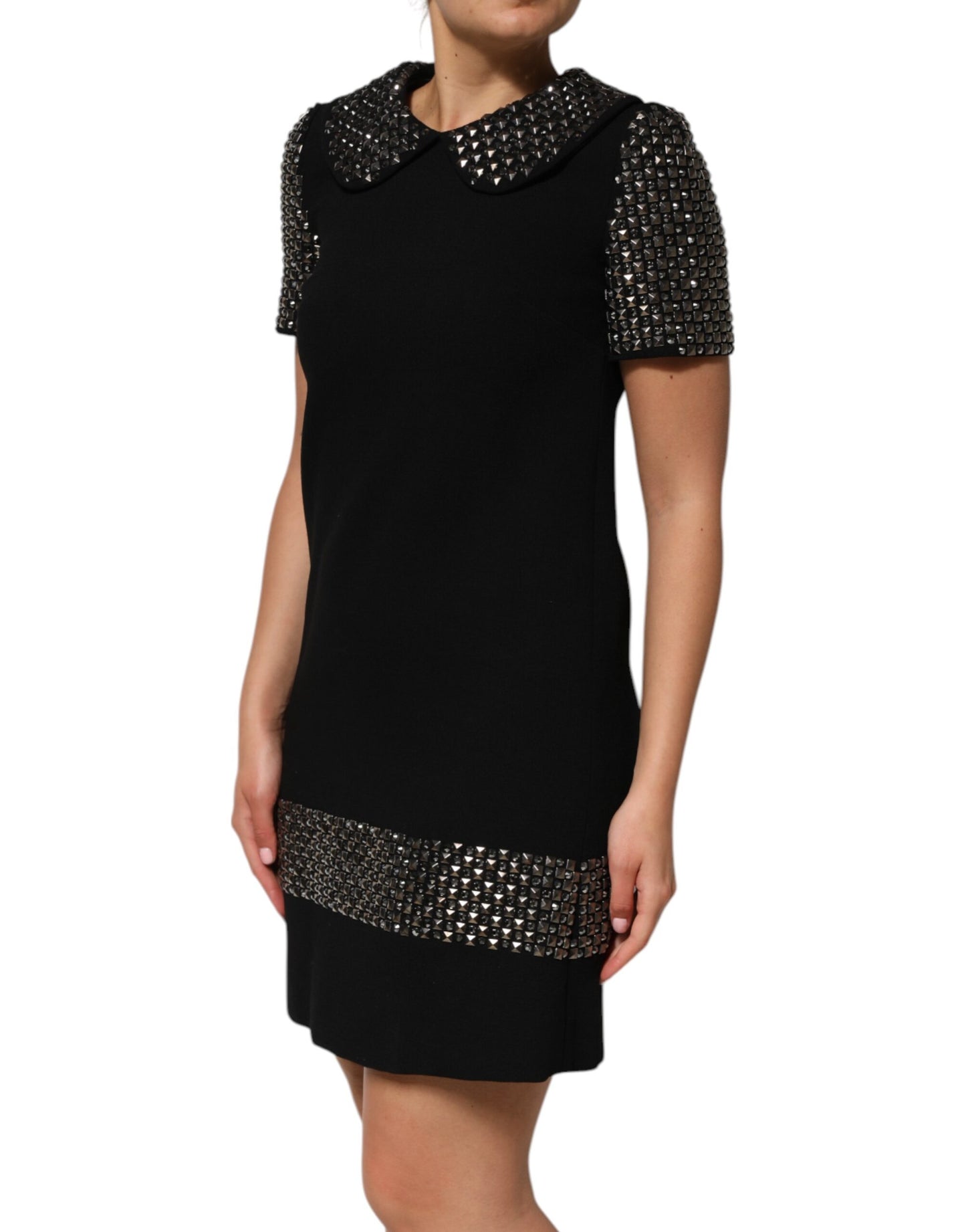 Dolce & Gabbana Black Crystal Embellished Collared Mini Dress