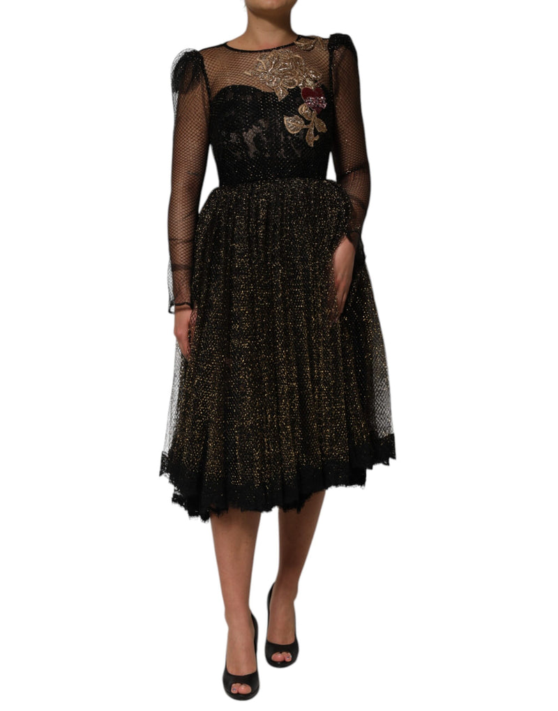 Robe A-line Dolce & Gabbana noire ornée de cristaux en forme de cœur