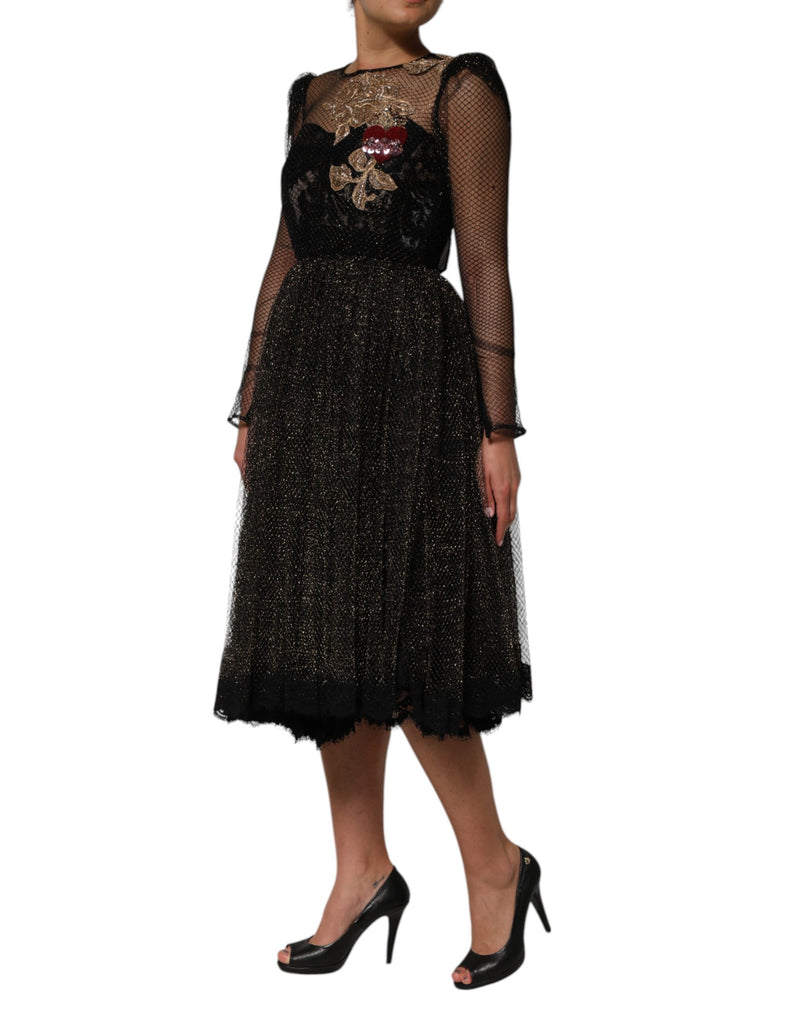 Robe A-line Dolce & Gabbana noire ornée de cristaux en forme de cœur