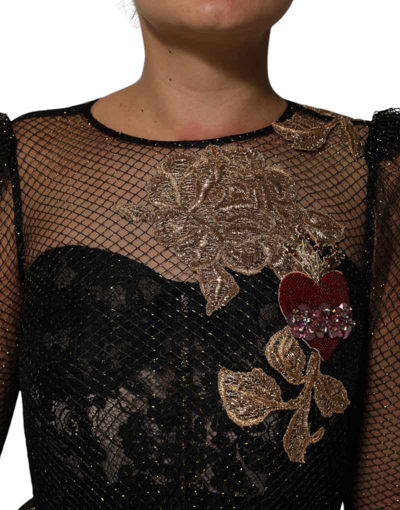 Robe A-line Dolce & Gabbana noire ornée de cristaux en forme de cœur