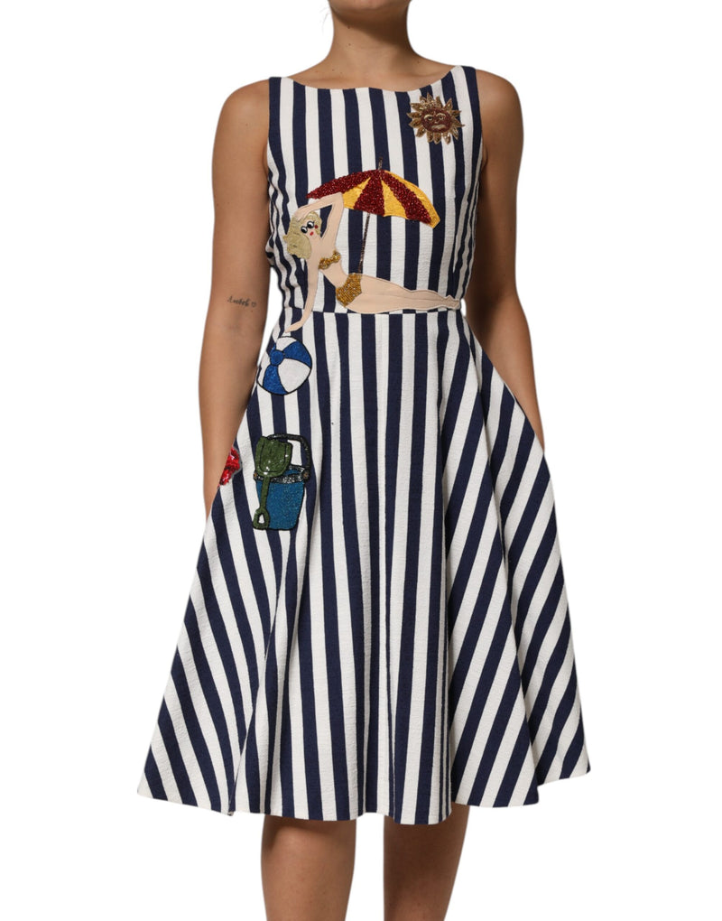 Robe A-line brodée rayée bleu et blanc Dolce & Gabbana