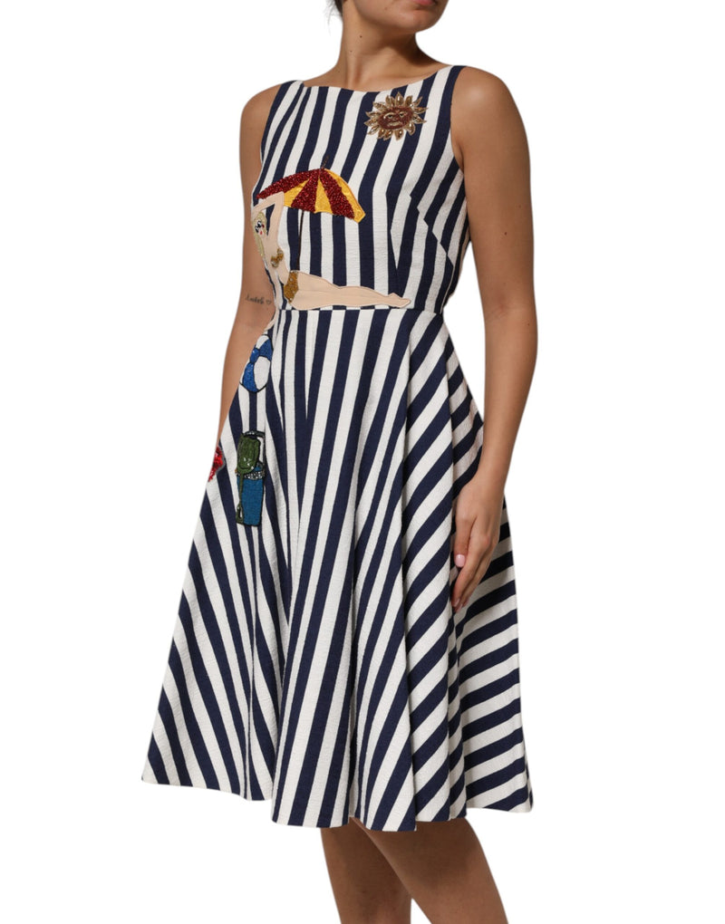 Robe A-line brodée rayée bleu et blanc Dolce & Gabbana