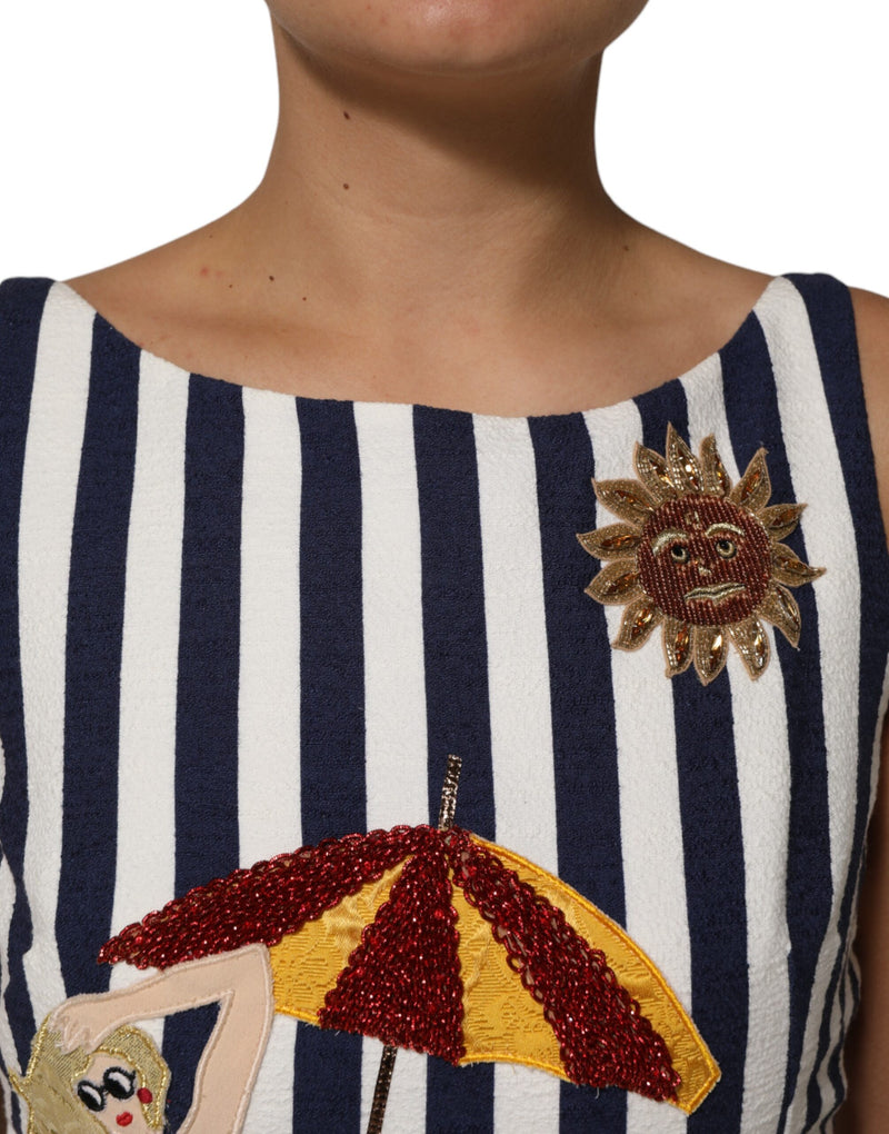 Robe A-line brodée rayée bleu et blanc Dolce & Gabbana