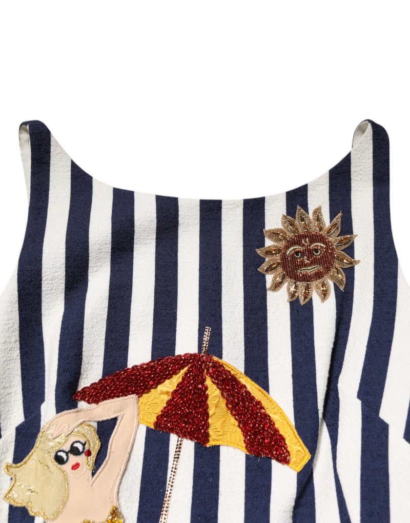 Robe A-line brodée rayée bleu et blanc Dolce & Gabbana