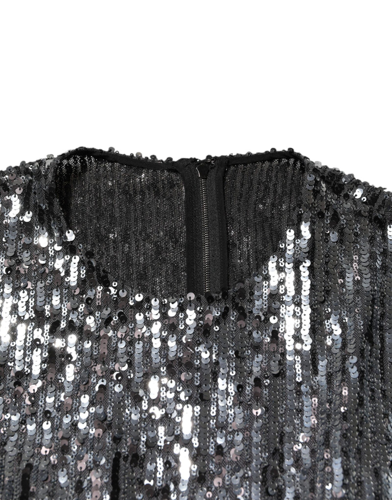 Robe Midi A-Line à Manches Longues en Sequins Noirs Dolce & Gabbana