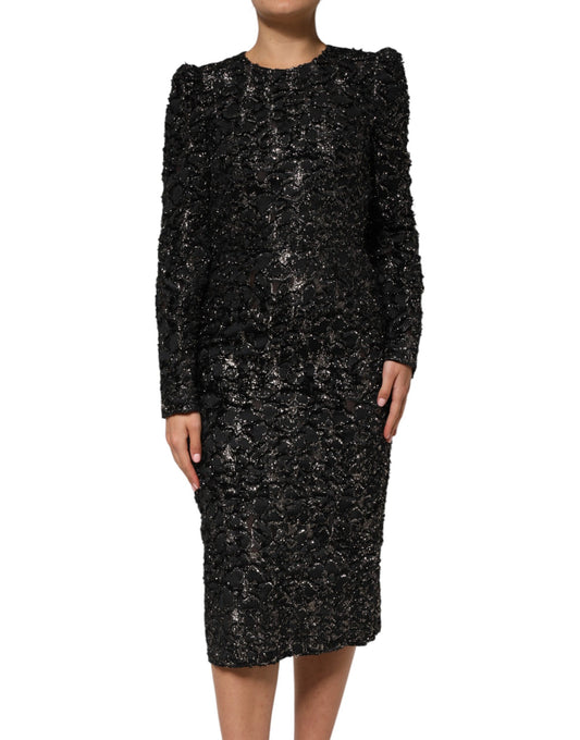 Robe fourreau en tweed bouclé noir à sequins Dolce & Gabbana