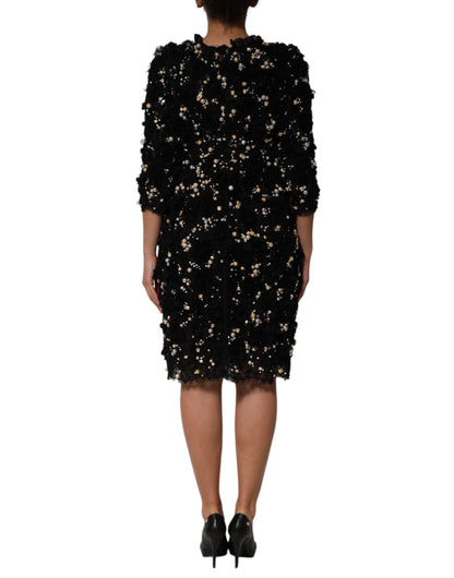 Dolce & Gabbana Black Viscose Pearl Embellishment Shift Dress