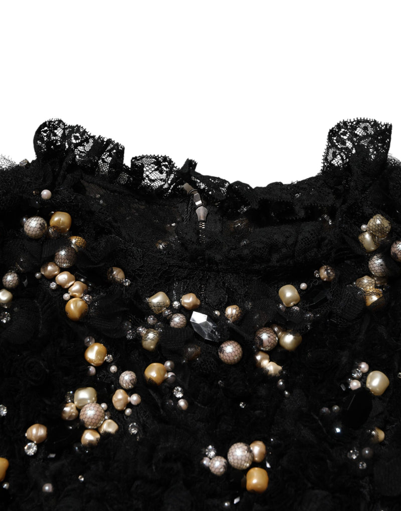 Dolce & Gabbana Black Viscose Pearl Embellishment Shift Dress
