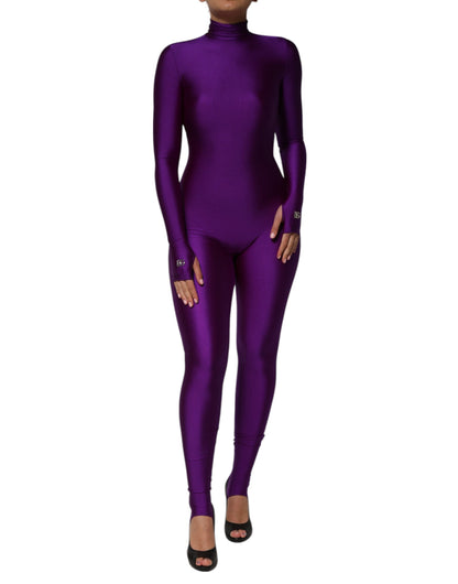 Dolce & Gabbana Purple Nylon Turtleneck Bodycon Jumpsuit Dress