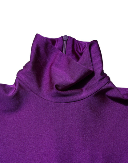 Dolce & Gabbana Purple Nylon Turtleneck Bodycon Jumpsuit Dress