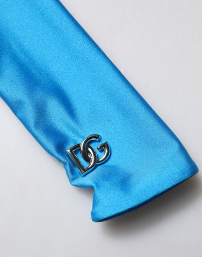 Dolce & Gabbana Blue Nylon Turtleneck Bodycon Jumpsuit  Dress