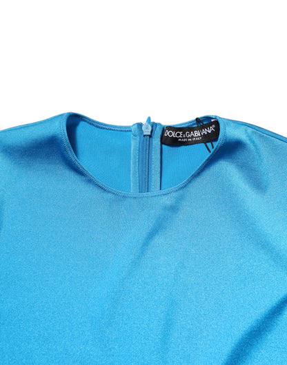 Dolce & Gabbana blauwe nylon bodycon jumpsuitjurk met ronde hals.