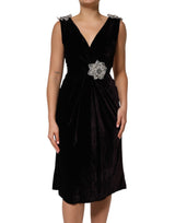 Robe A-Line en Velours Noir avec Appliques Florales Dolce & Gabbana