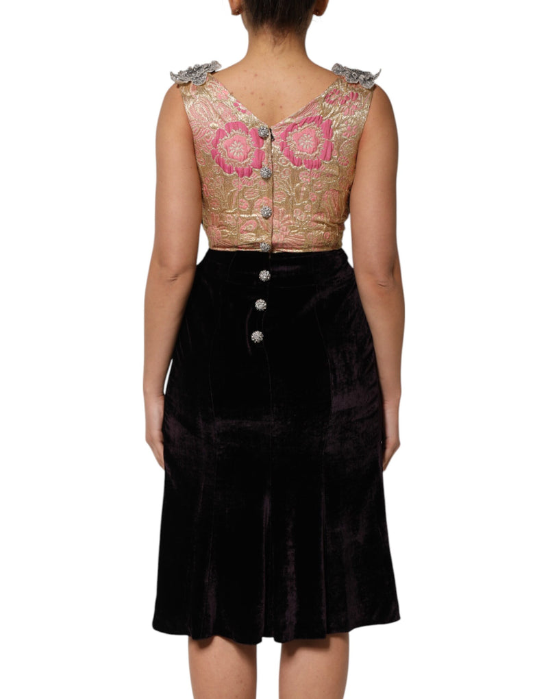 Robe A-Line en Velours Noir avec Appliques Florales Dolce & Gabbana