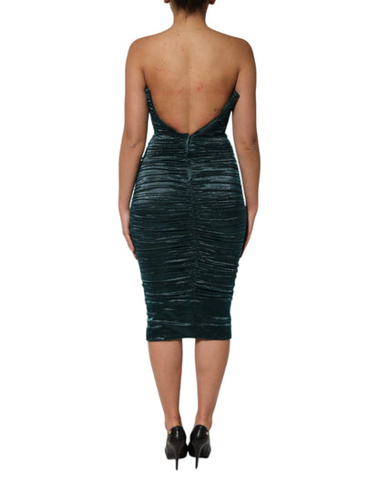 Robe satinée verte en soie, ajustée et sans bretelles de Dolce & Gabbana