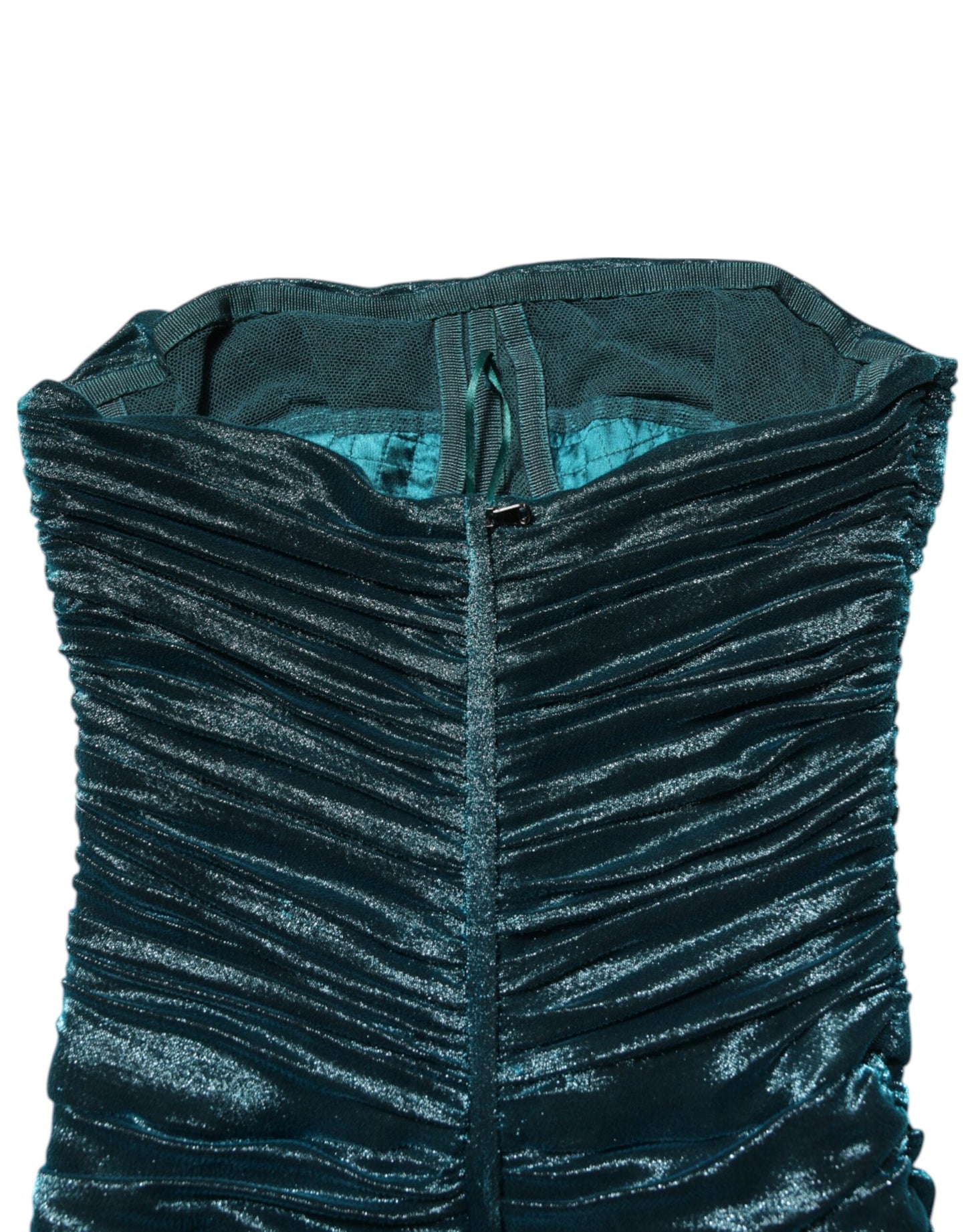 Robe satinée verte en soie, ajustée et sans bretelles de Dolce & Gabbana