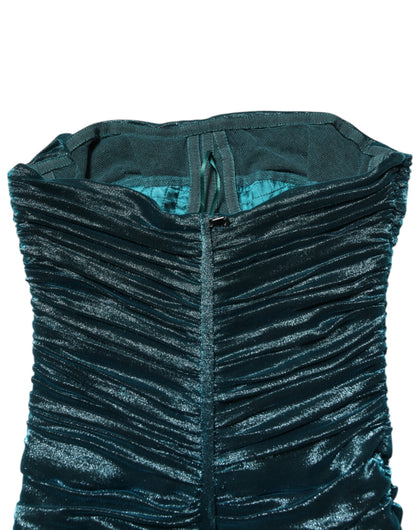 Robe satinée verte en soie, ajustée et sans bretelles de Dolce & Gabbana