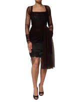 Robe Mini à Manches Longues en Soie Noire avec Détails en Dentelle - Dolce & Gabbana