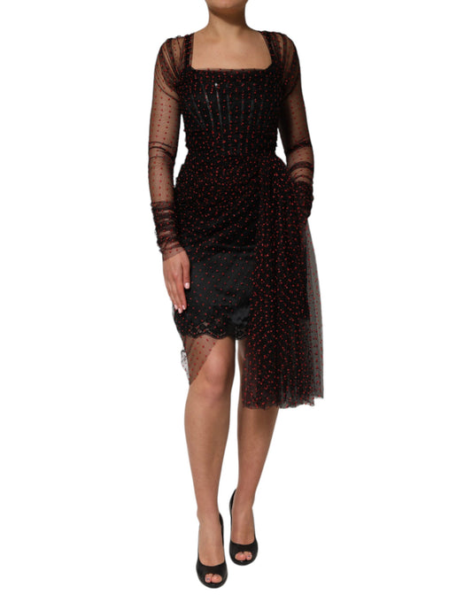Dolce & Gabbana Robe Mini à Manches Longues en Soie Noire
